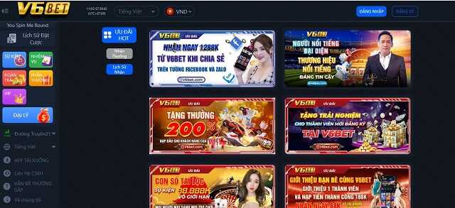 V6BET sở hữu giao diện web sang trọng